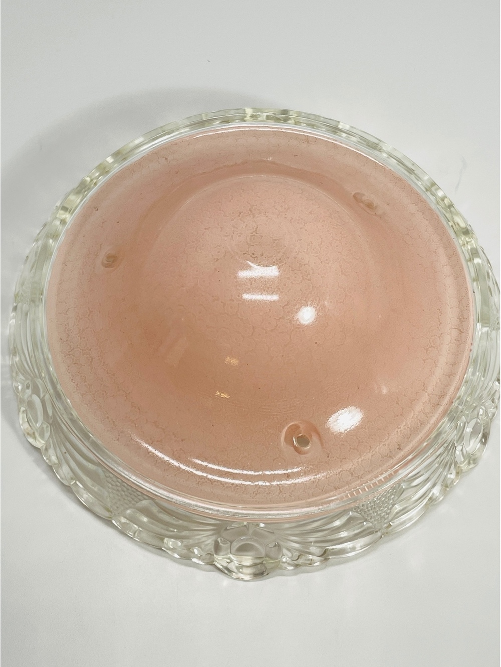 1950's Vintage Pink & Clear Glass Decorative Ceiling Light Cover